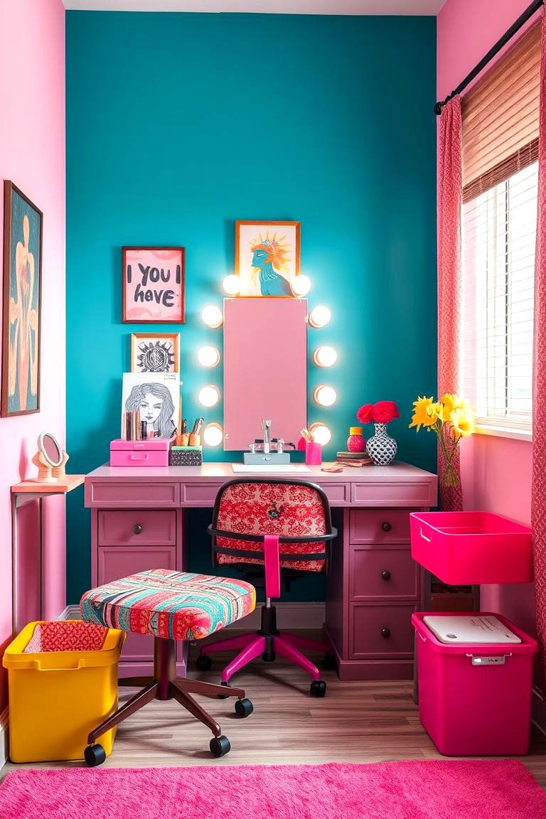 A Pop of Color for Vibrancy - 25 Makeup Room Ideas