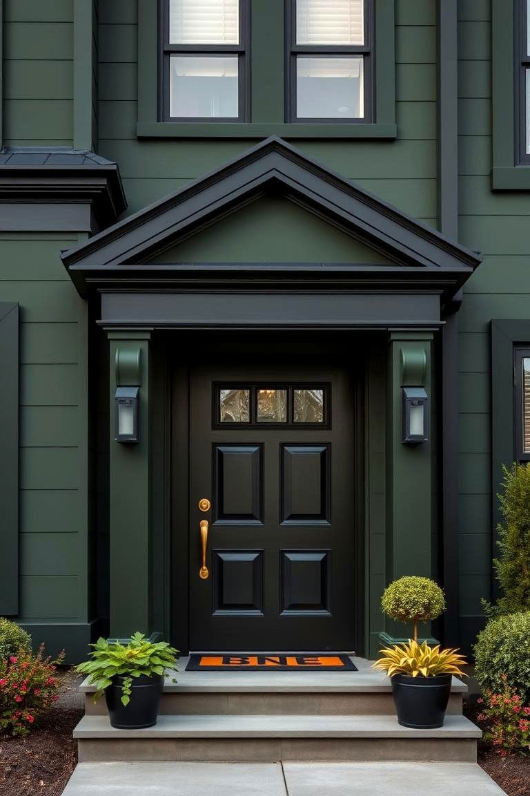 A Statement Color Choice - 25 Dark Olive Green House With Black Trim
