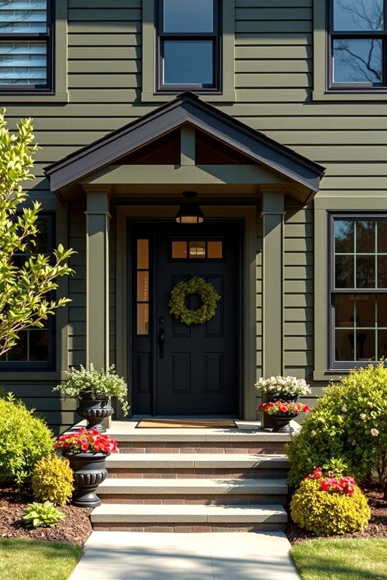 A Warm Inviting Feel for Your Home - 25 Dark Olive Green House With Black Trim