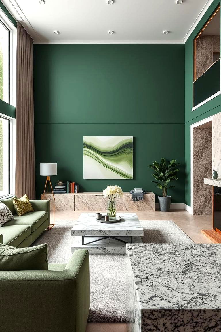 Accent with Natural Stone or Marble - 25 Forest Green Living Room Ideas