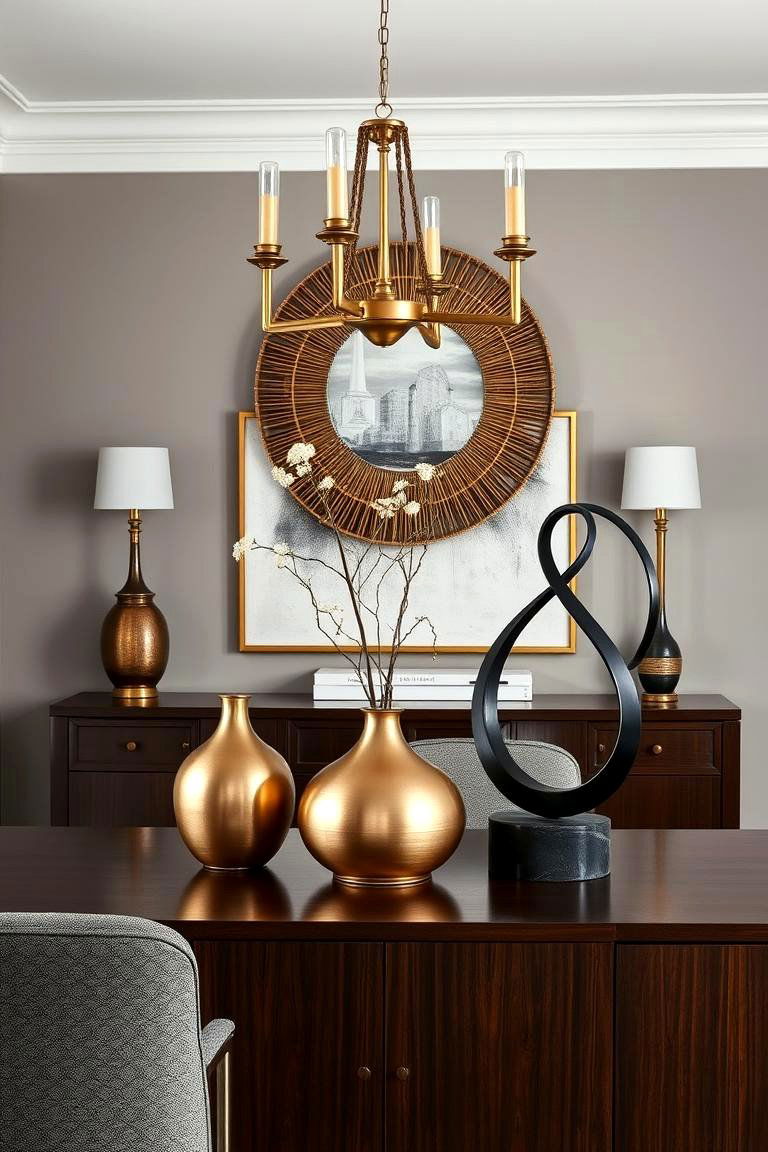Accent with Subtle Metallic Vases or Sculptures - 25 masculine dining room ideas