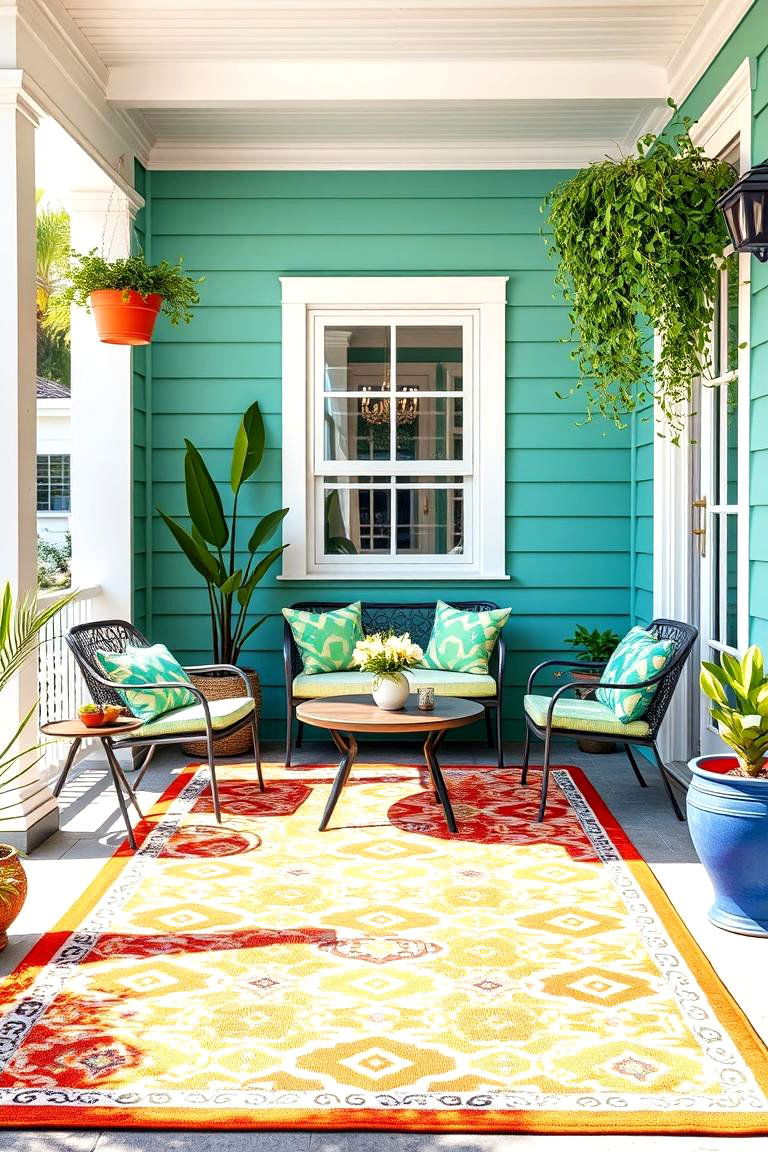 Add Colorful Outdoor Rugs - 25 Corner Patio Ideas