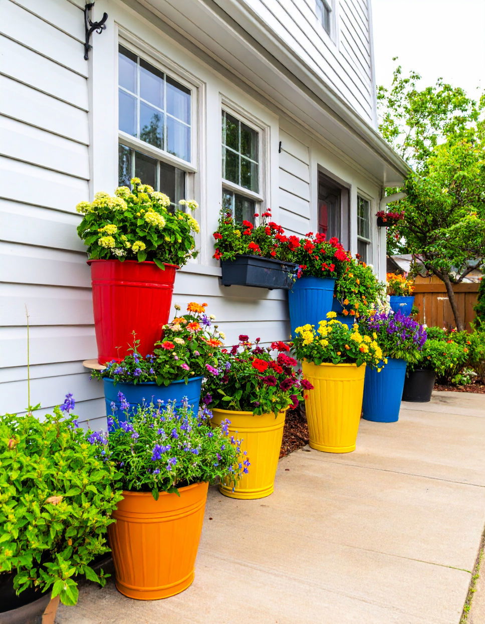 Add Colorful Planters for Visual Interest Townhouse Backyard Ideas