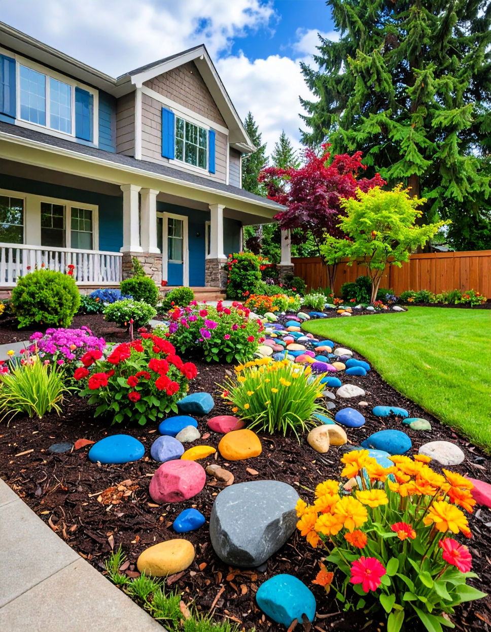 Add Colorful Stones to Contrast Against Mulch