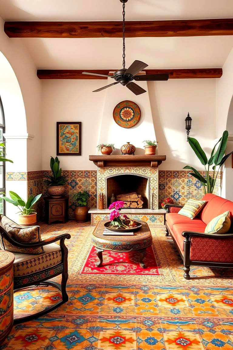 Add Colorful Tiles for a Bold Statement - 25 Spanish Style Living Room Ideas
