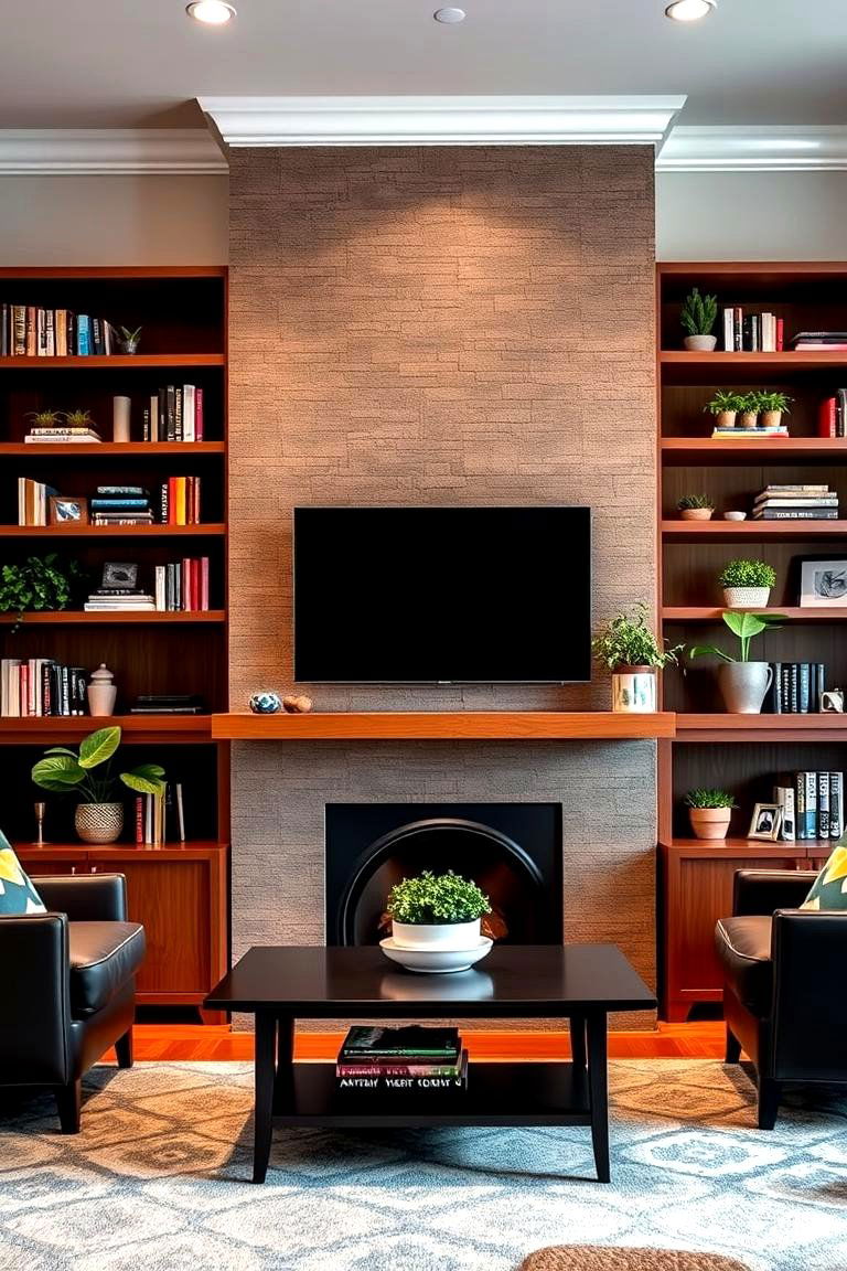 Add Custom Shelving Around the TV - 25 Tv Over Fireplace Ideas