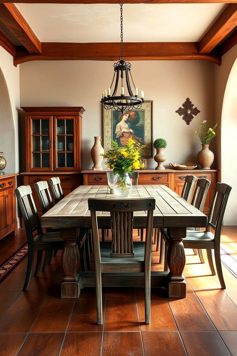 Add Distressed Wooden Furniture for a Rustic Touch - 25 spanish style dining room ideas