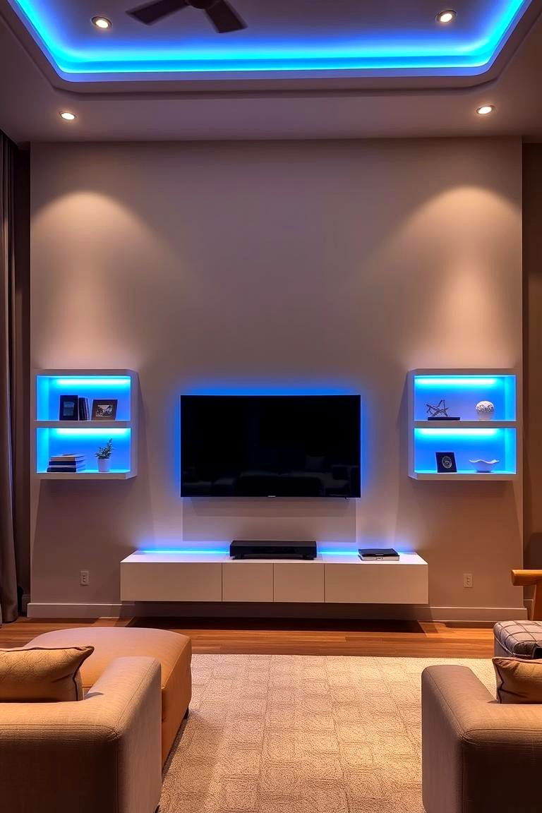 Add LED Backlighting for Atmosphere - 25 Media Wall Ideas
