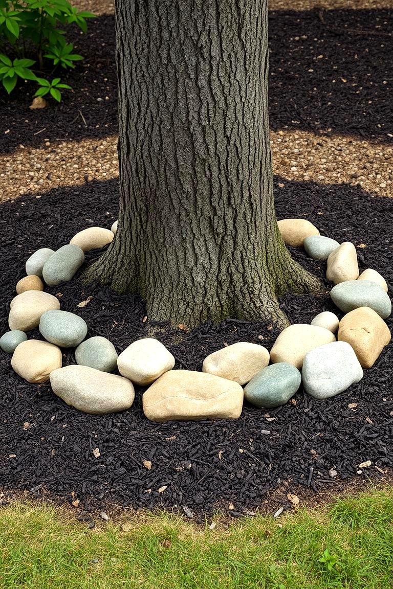 Add Rocks and Mulch Around Trees for an Elegant Base - 25 Front Yard Landscaping Ideas With Rocks and Mulch
