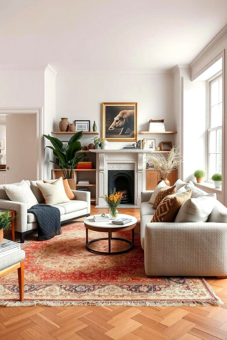 Add Textures with Rugs and Pillows - 25 Townhouse Interior Design Ideas