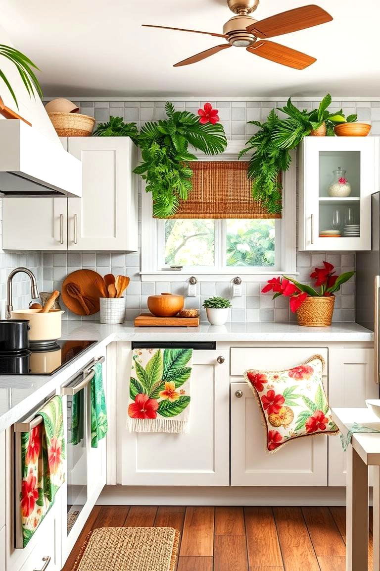Add Tropical Prints and Textures - 25 Tropical Kitchen Ideas