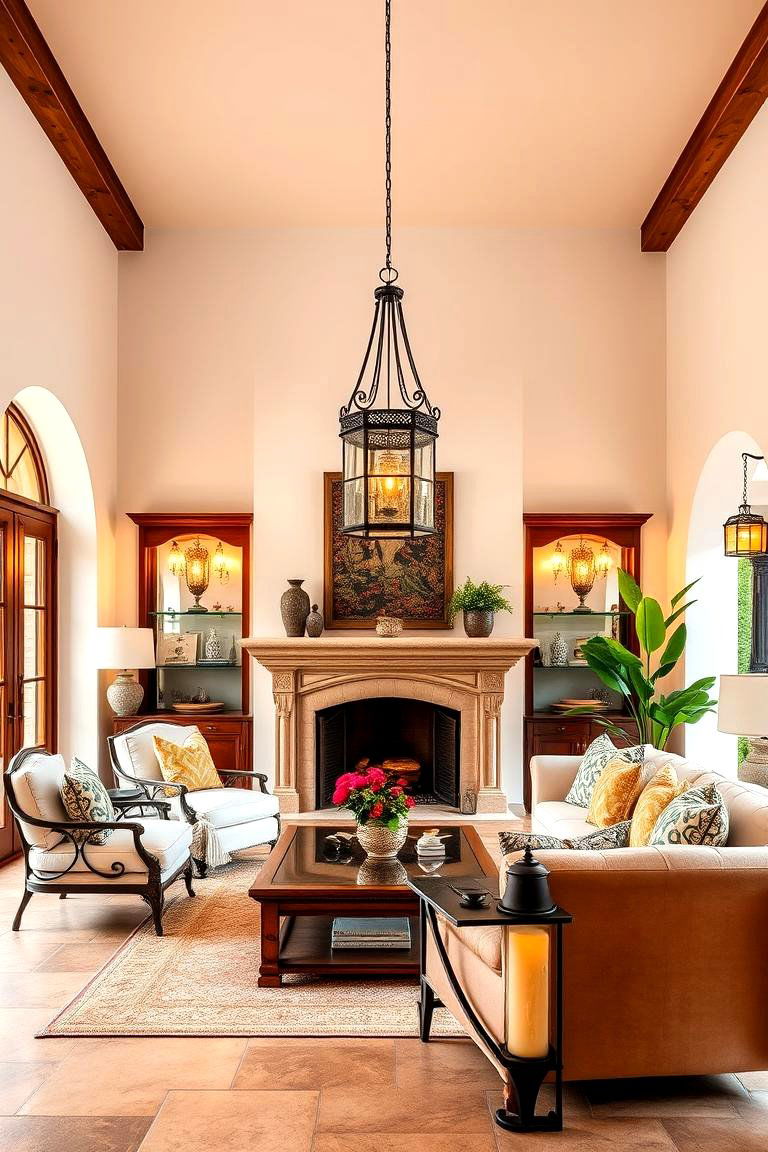 Add Warm Lighting with Lanterns - 25 Spanish Style Living Room Ideas