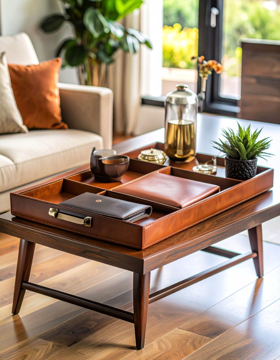 Add Warmth with a Leather Tray Tray Decor Ideas