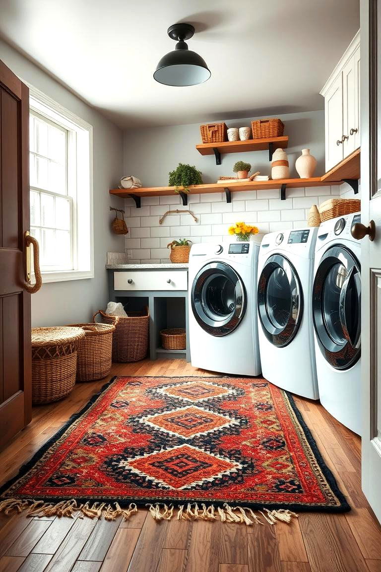 Add a Cozy Area Rug - 25 Farmhouse Laundry Room Ideas