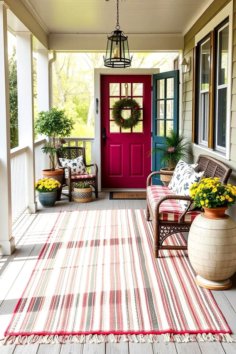 Add a Cozy Outdoor Rug - 25 Farmhouse Porch Ideas
