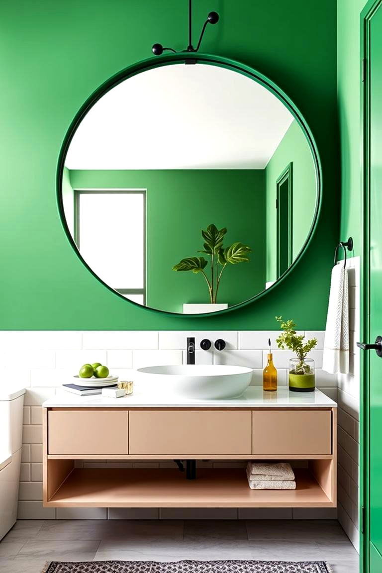 Add a Green Statement Mirror - 25 Forest Green Bathroom Ideas