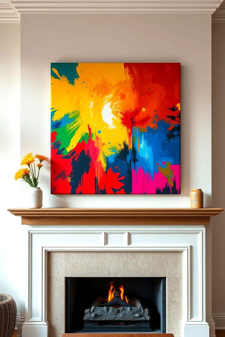 Add a Pop of Color with Artwork - 25 Fireplace Decor Ideas