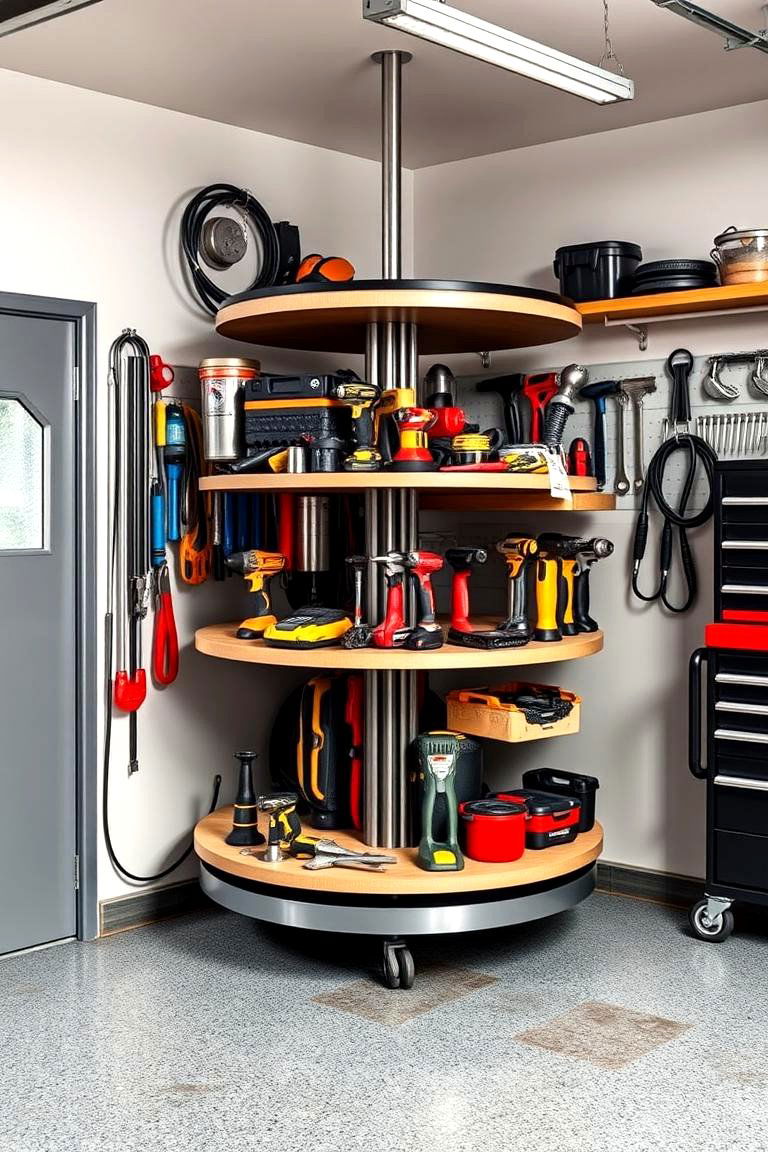 Add a Rotating Shelf for Tools - 25 Garage Storage Ideas