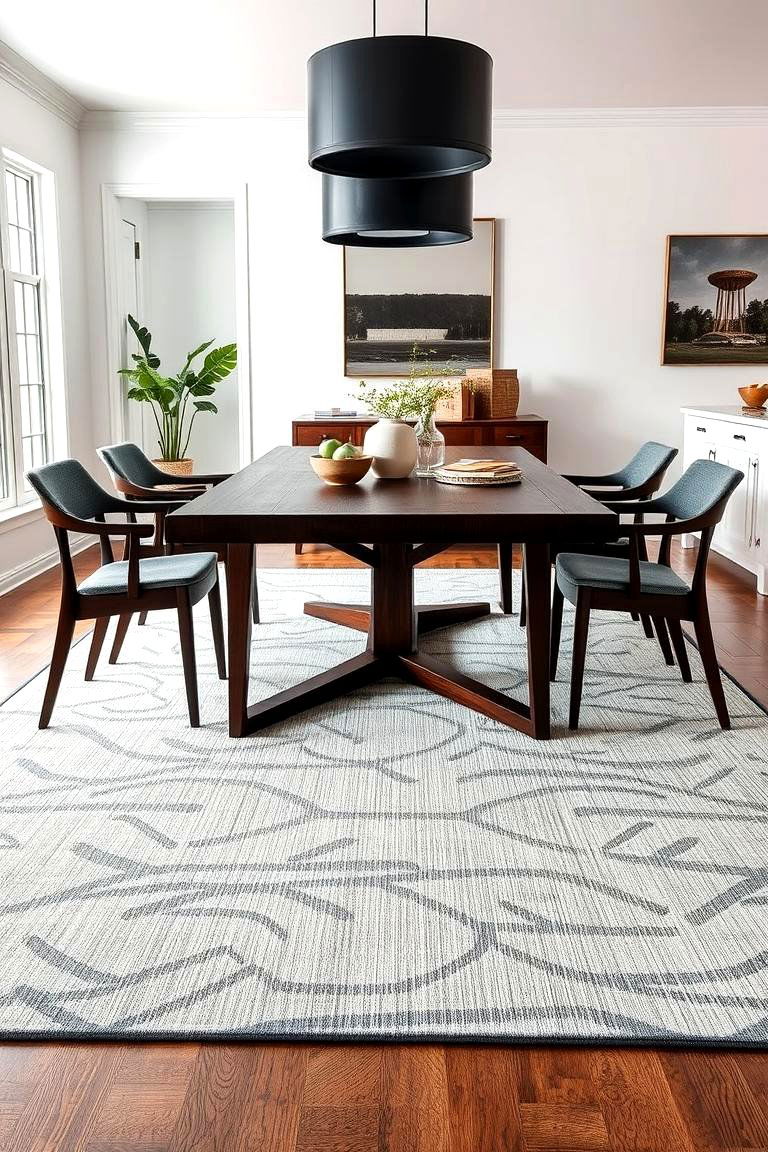 Add a Rug with Geometric Patterns for Structure - 25 masculine dining room ideas