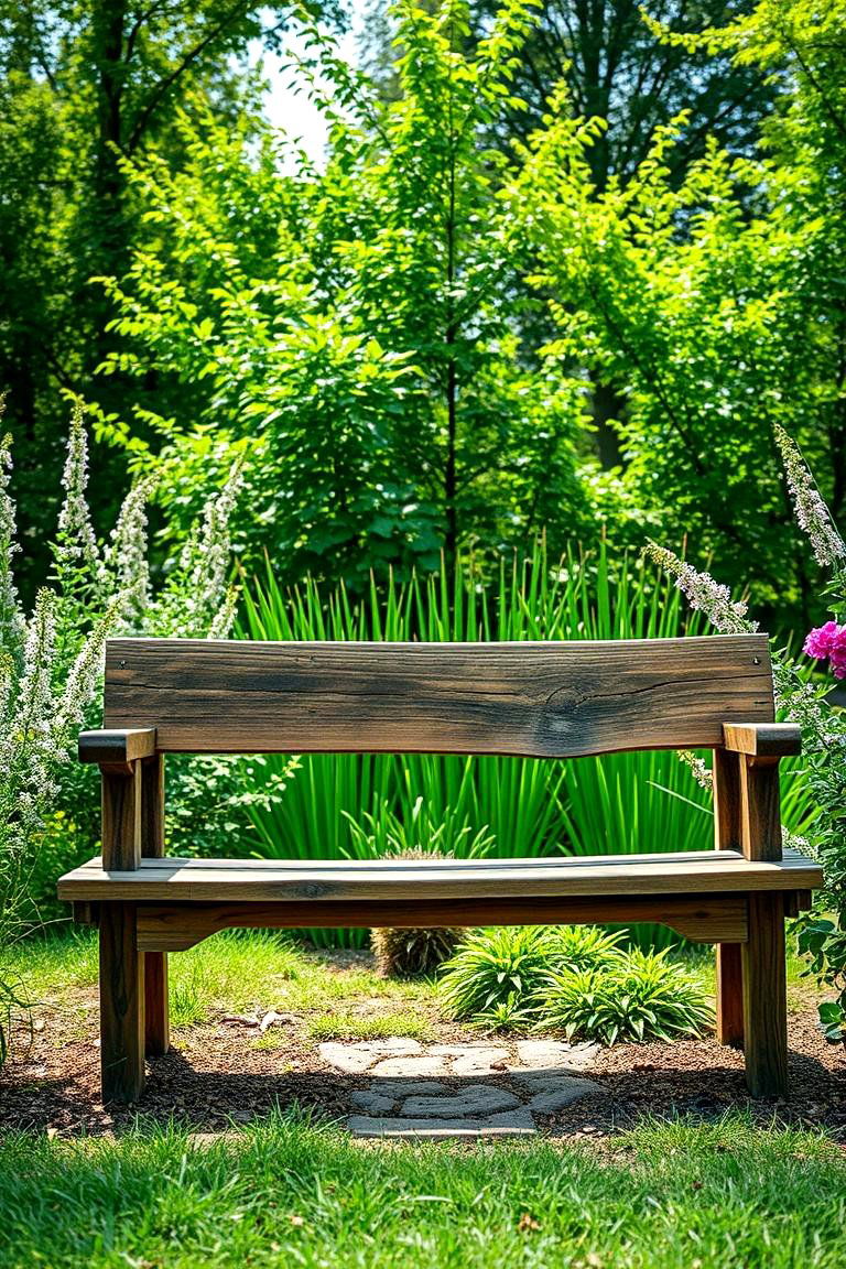 Add a Rustic Wooden Bench - 25 Front Yard Landscaping Ideas