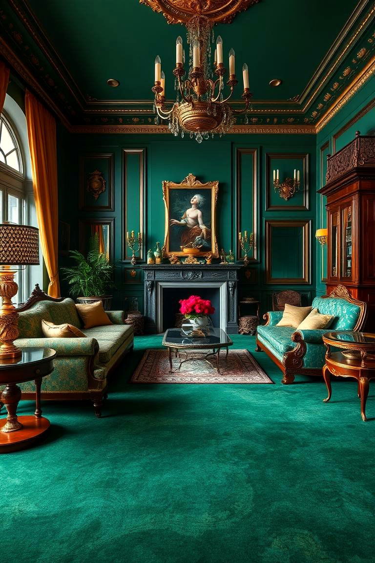 Add a Touch of Luxury with Forest Green Carpets - 25 Green Carpet Living Room Ideas