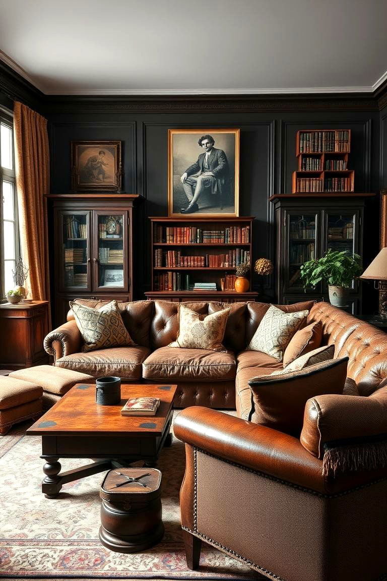 Add a Touch of Vintage Charm - 25 Dark Brown Couch Living Room Ideas