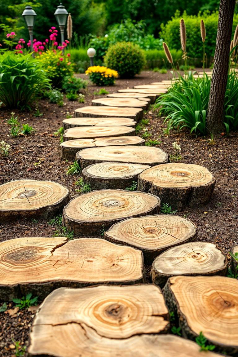 Add a Tree Stump Pathway - 25 Tree Stump Decorating Ideas
