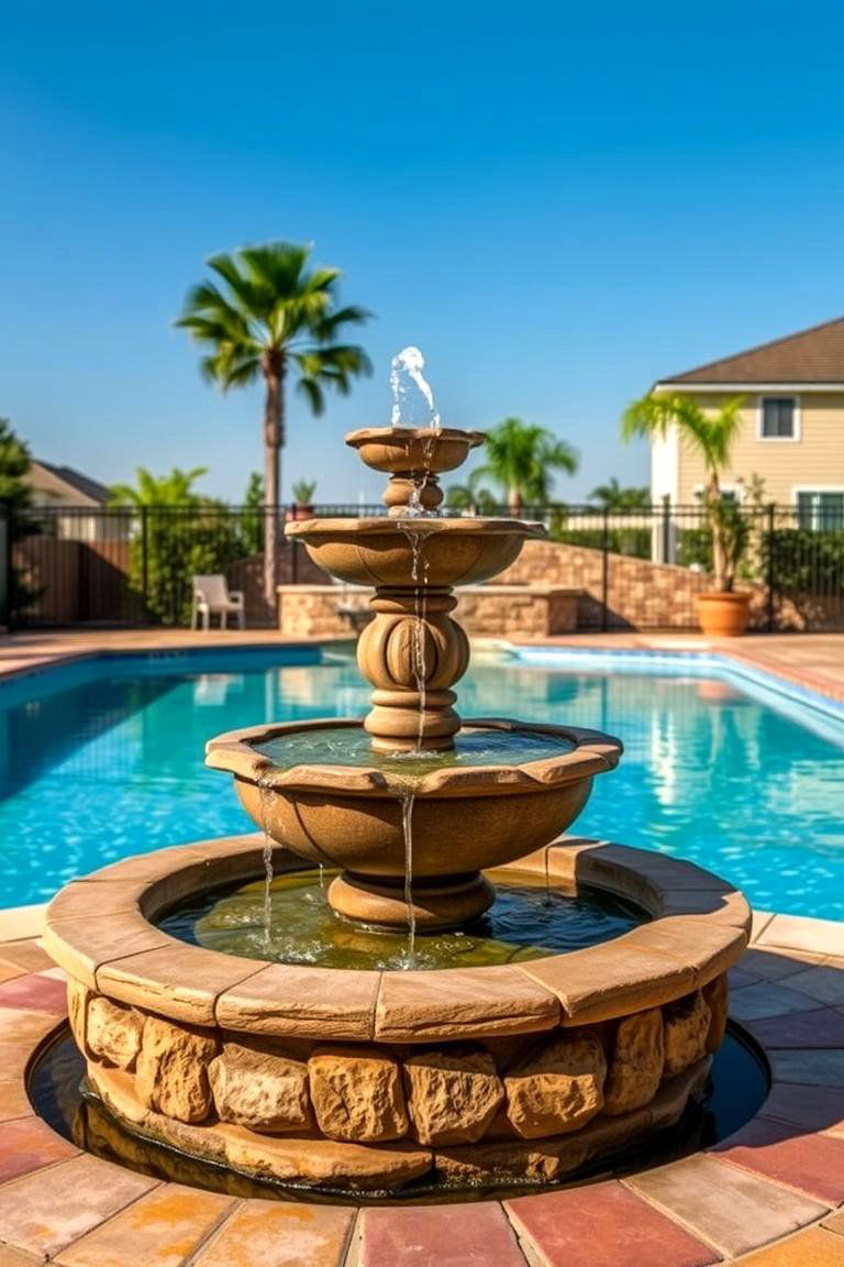Add a Water Feature with Soothing Sounds - 25 Pool Privacy Ideas