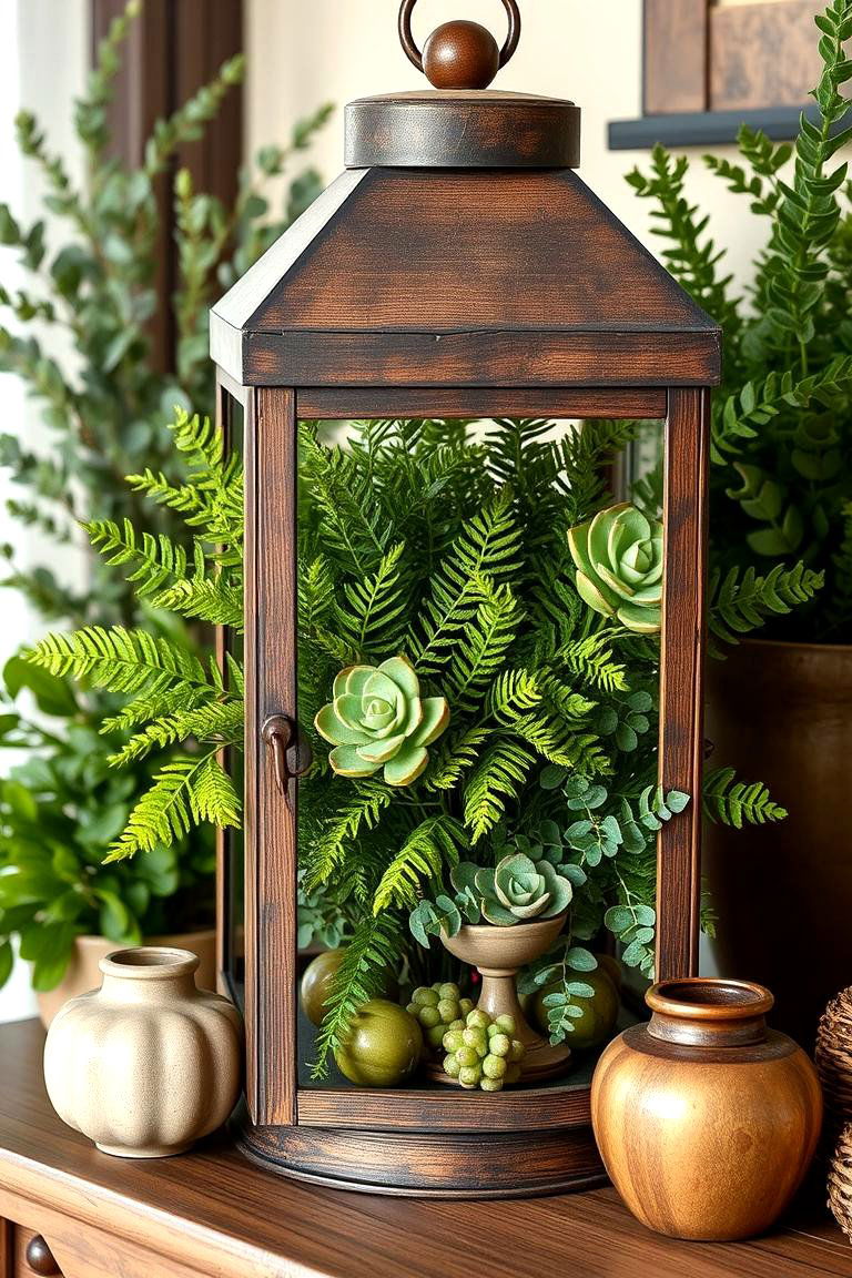 Adding Faux Greenery - 25 Lantern Centerpiece Ideas