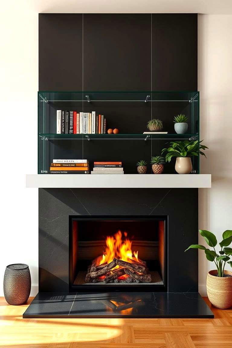 Adding Glass Shelving for a Modern Touch - 25 Fireplace With Bookshelves