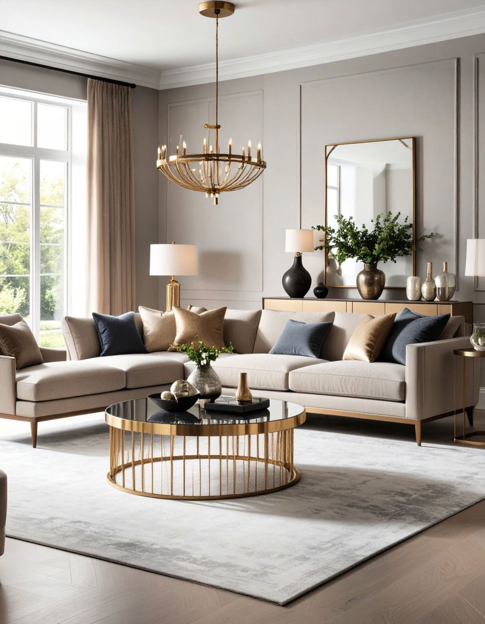 Adding Metallic Accents for Shine Transitional Living Room Ideas