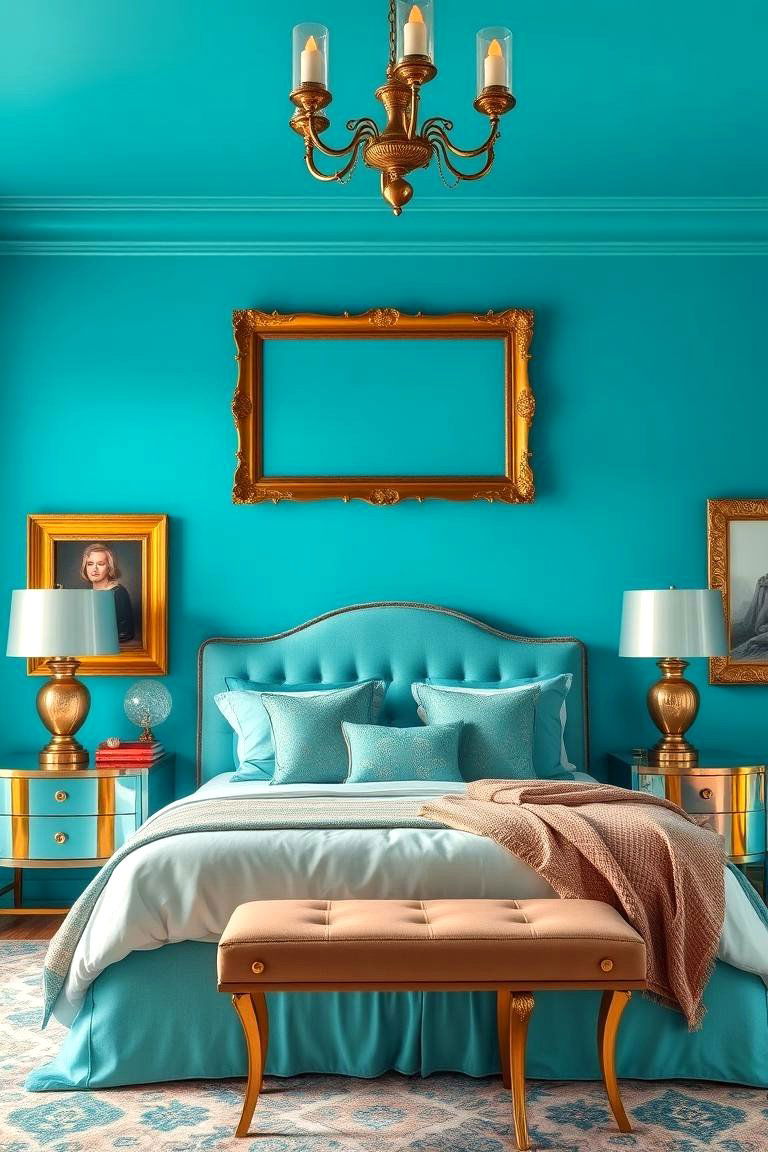 Adding Metallic Accents to Turquoise - 25 Turquoise Bedroom Ideas