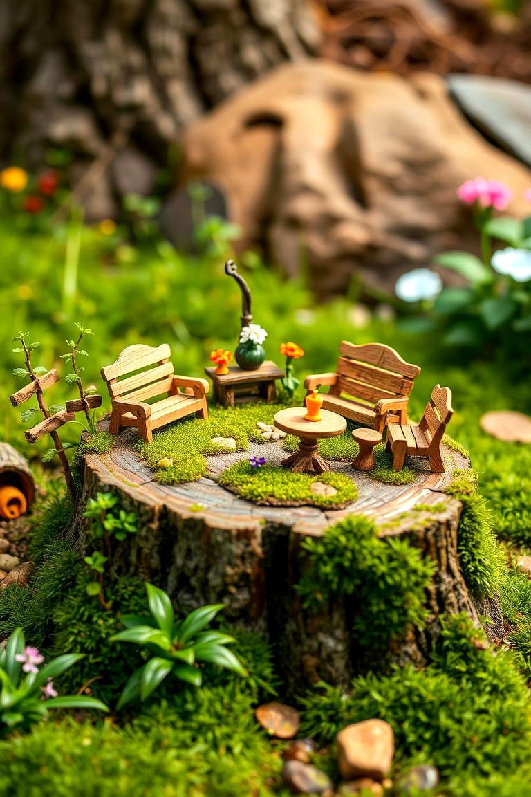 Adding Miniature Furniture for Outdoor Gatherings - 25 Tree Stump Fairy Garden Ideas