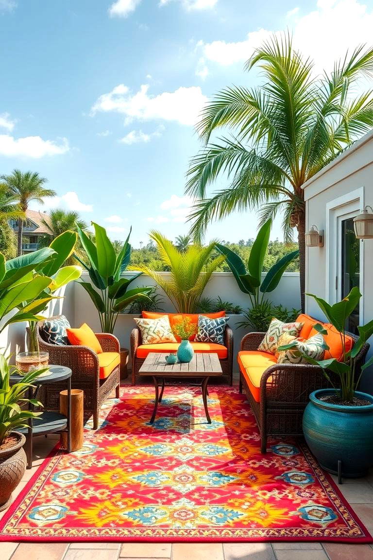Adding a Colorful Outdoor Rug - 25 Tropical Landscape Ideas