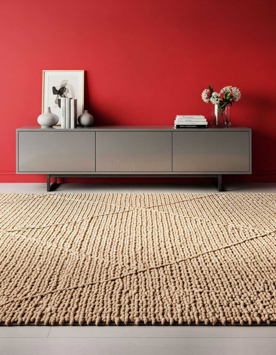 Adding a Textured Area Rug Beneath the Console Tv Console Decor Ideas