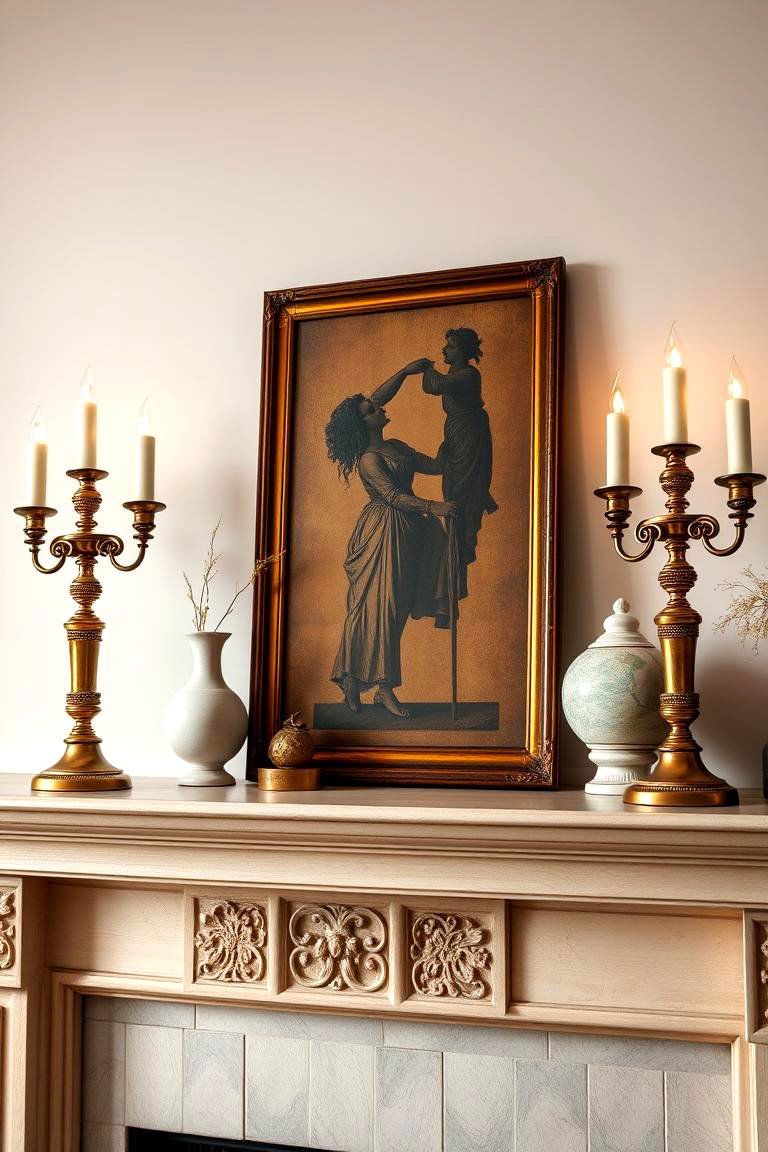 Antique Brass Candlesticks - 25 Fireplace Mantel Lighting Ideas