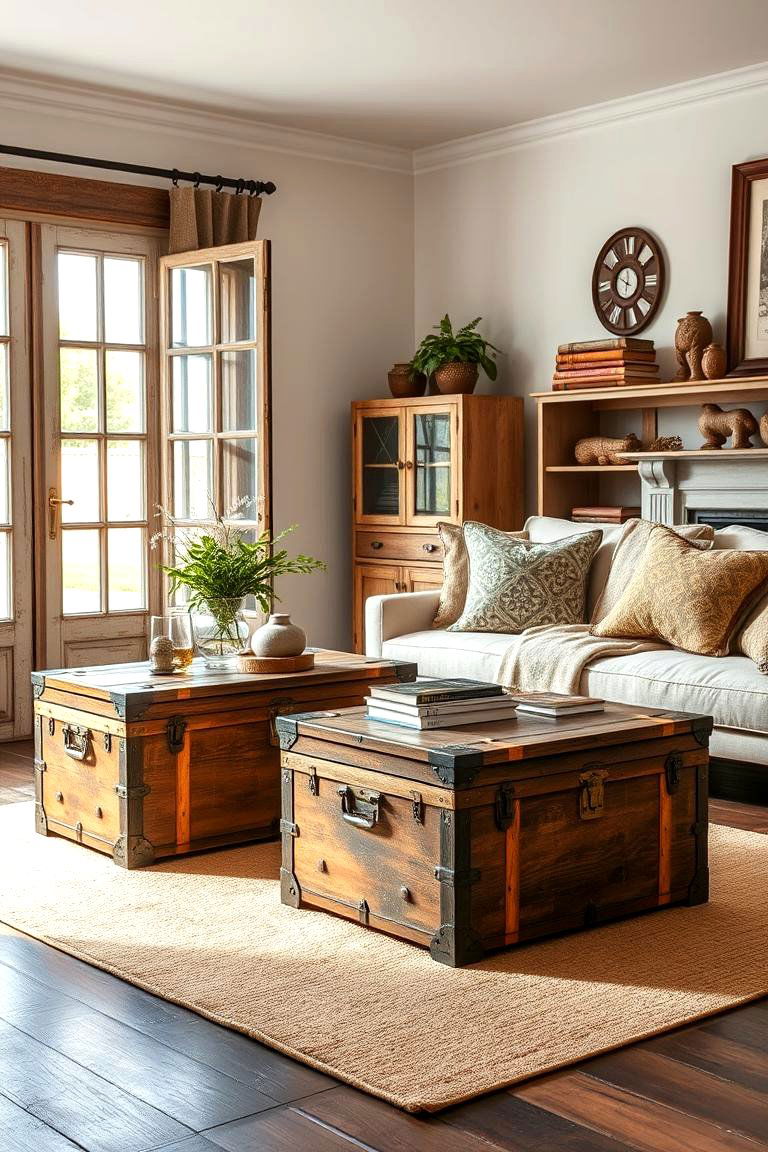 Antique Wooden Trunks for Storage and Style - 25 French Country Living Room Ideas