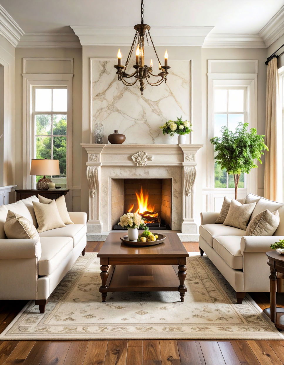 Antiqued Marble Finish Fireplace