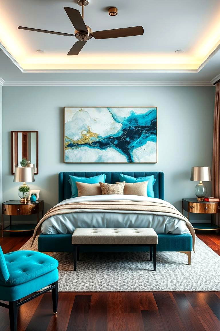 Artistic Touches with Turquoise Wall Art - 25 Turquoise Bedroom Ideas