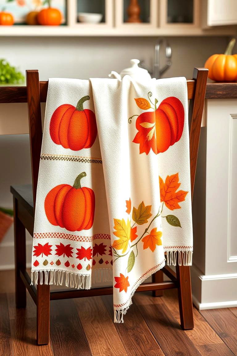 Autumn Themed Tea Towels - 25 Fall Table Decor Ideas