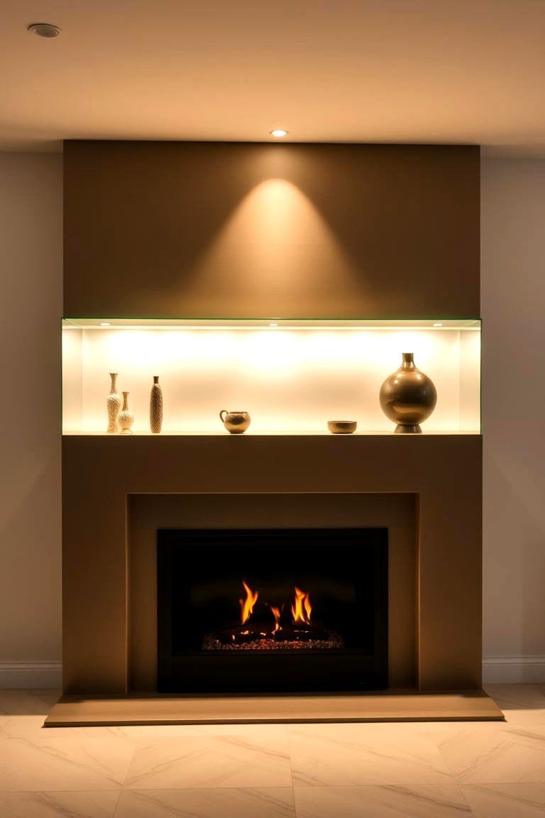 Backlit Glass Shelves - 25 Fireplace Mantel Lighting Ideas