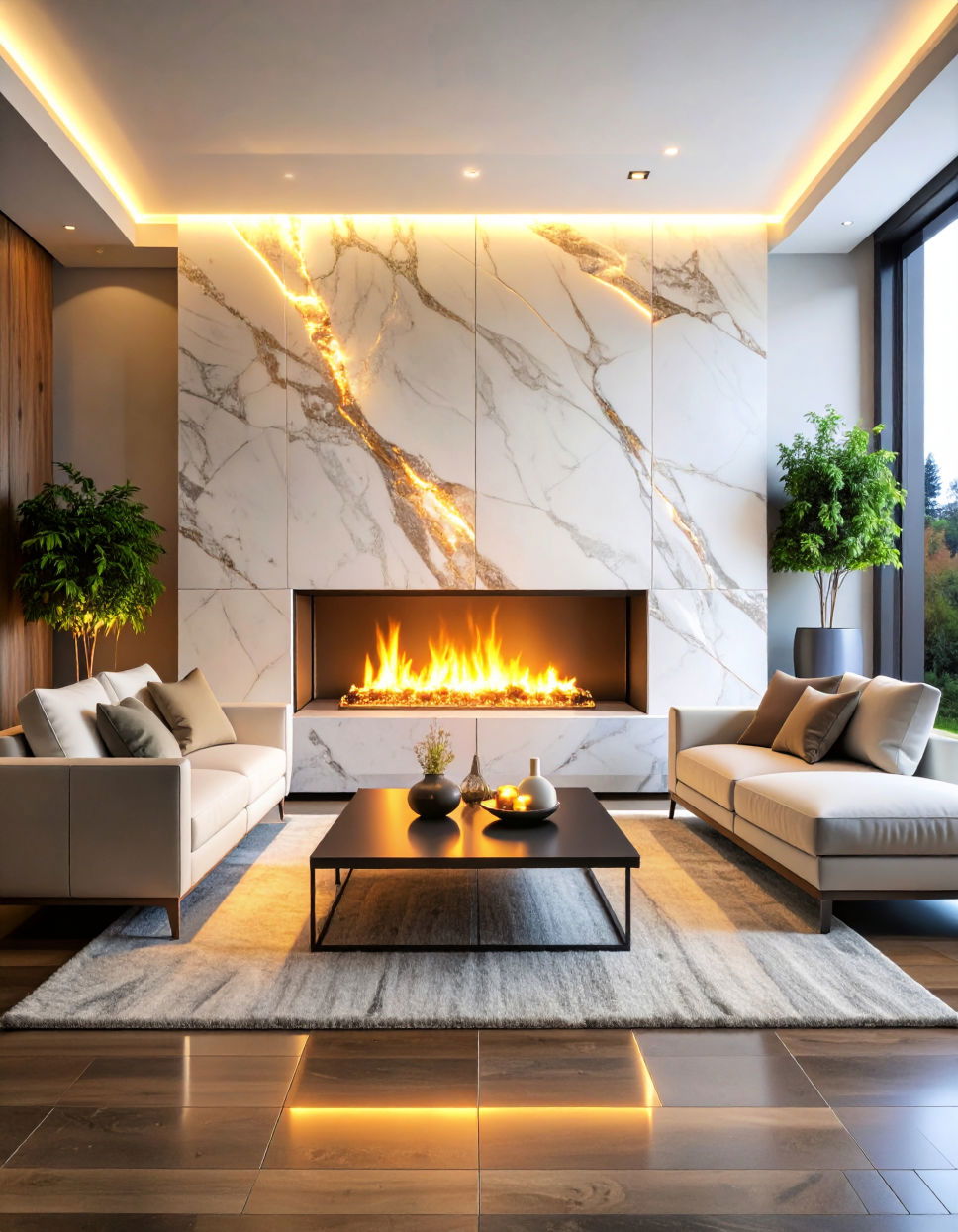 Backlit Marble Fireplace Panel