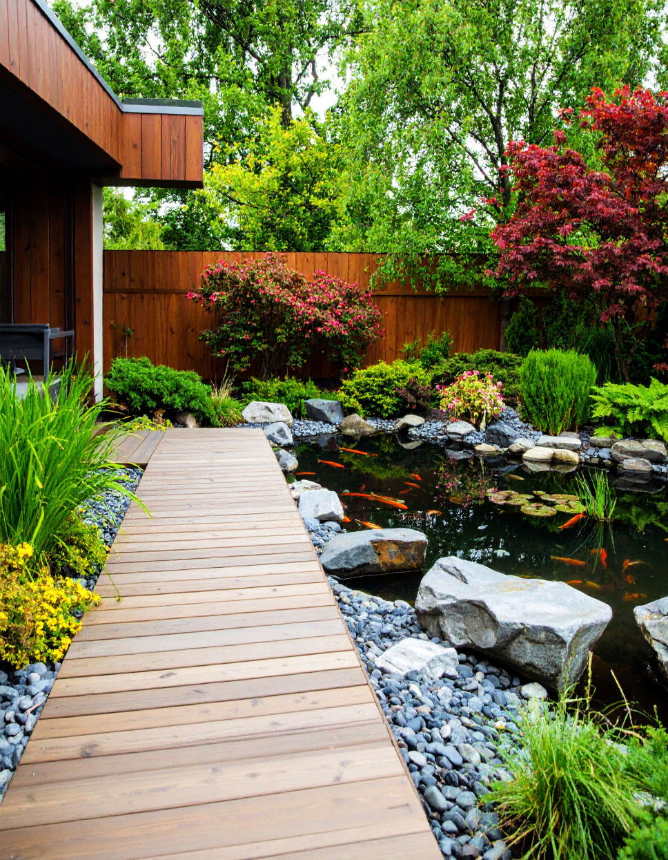 Backyard Fish Pond With Pathway