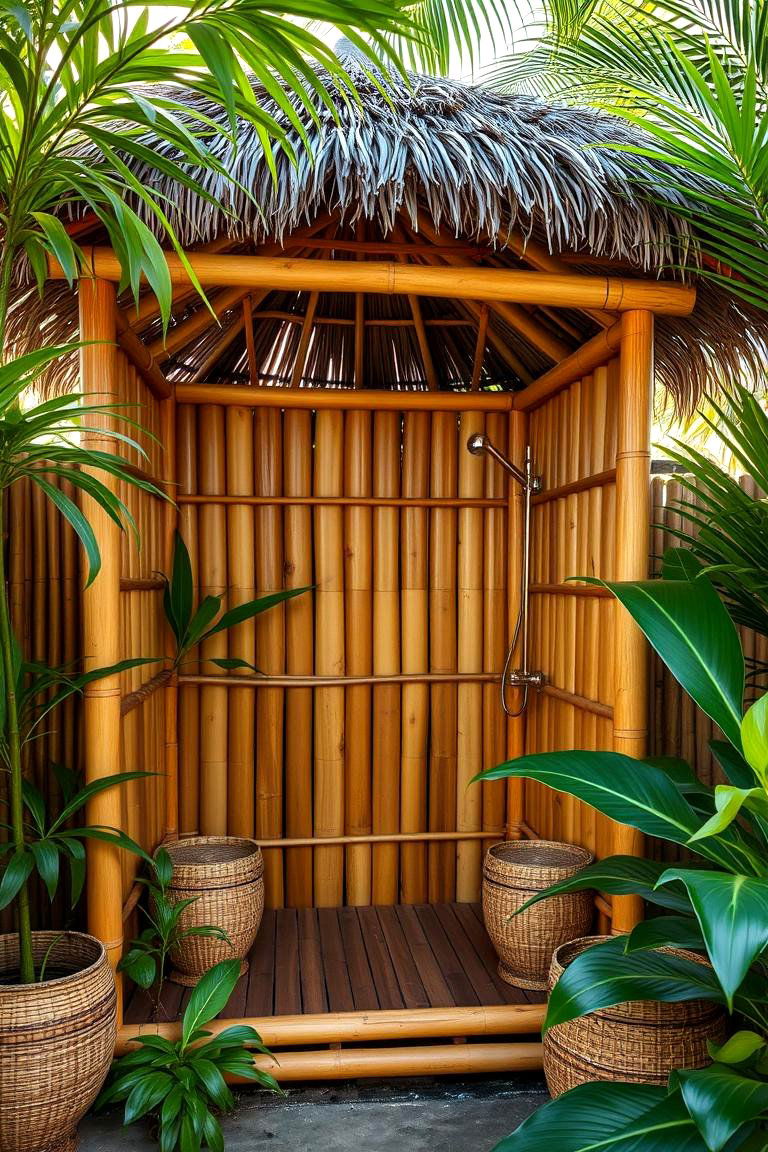 Bamboo Outdoor Shower - 25 Tropical Backyard Ideas