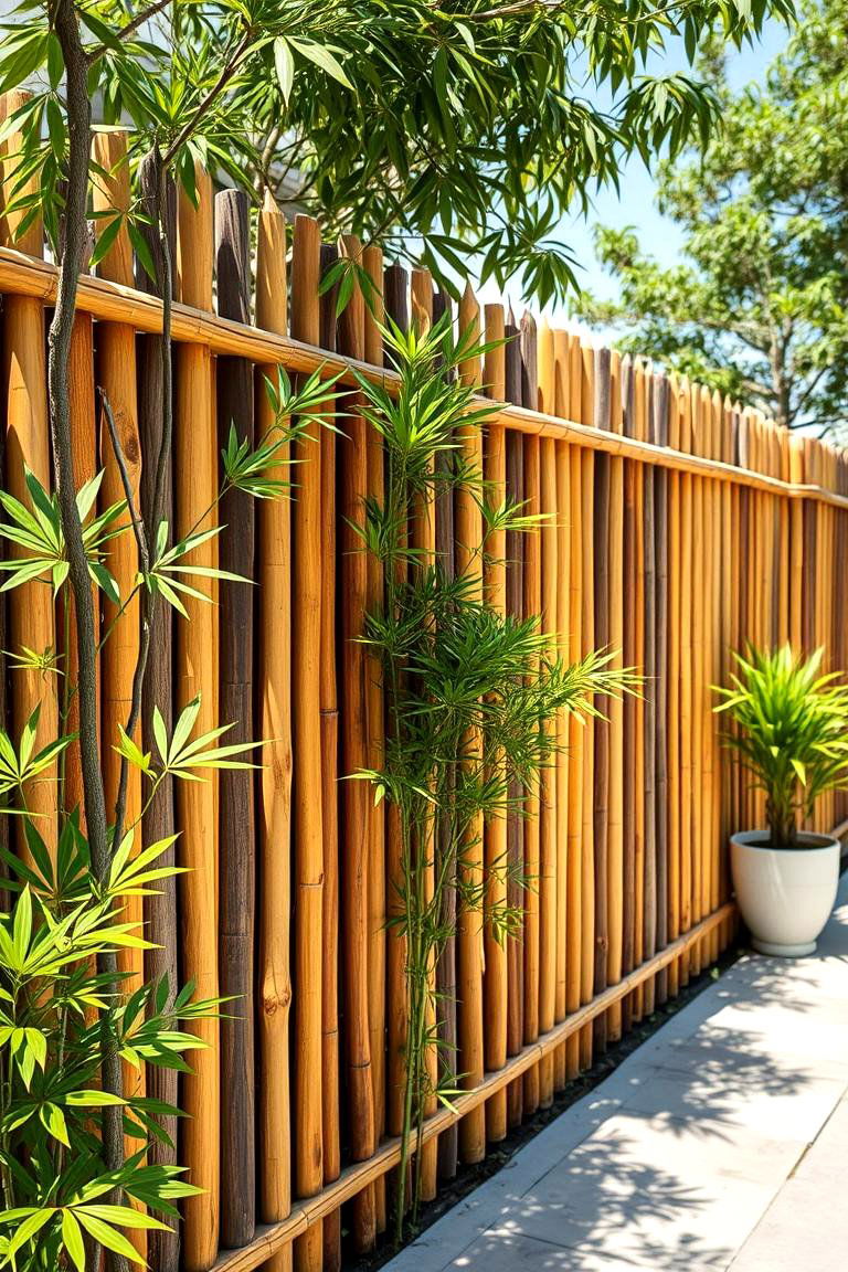 Bamboo and Wood Combination for a Natural Blend - 25 Corner Fence Ideas