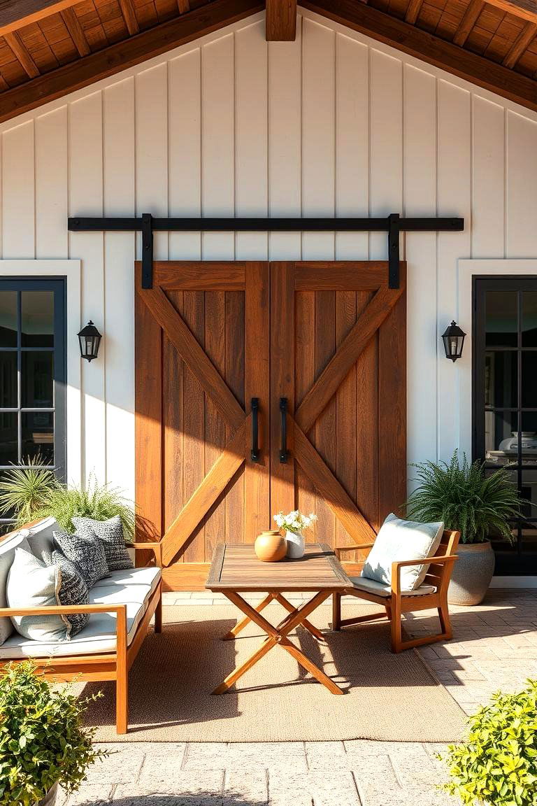 Barn Door Accent Wall - 25 Farmhouse Patio Ideas