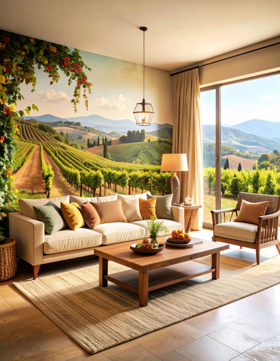 Beautiful Wall Murals Tuscan Living Room Ideas
