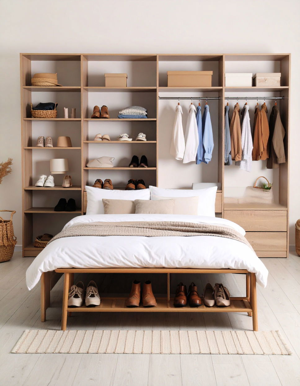 Bed Frame with Built In Wardrobe Shelving