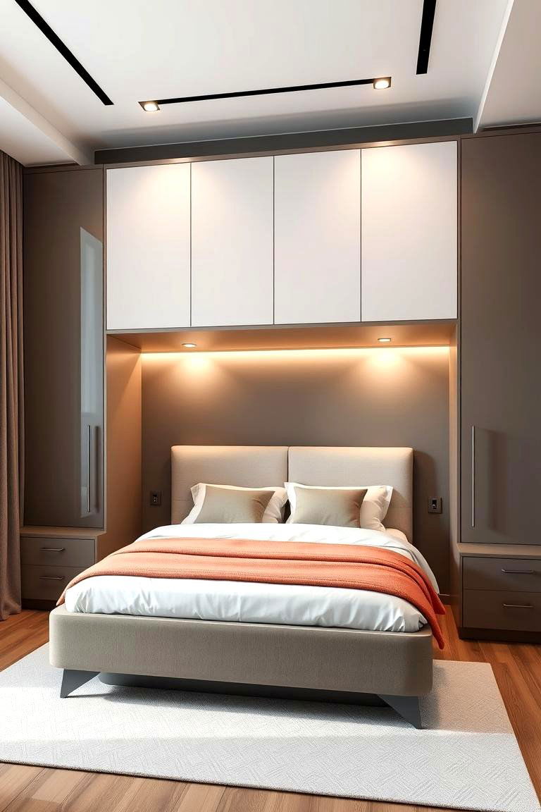 Bed with Overhead Storage Wardrobes - 25 Built-in Wardrobe Ideas Around a Bed