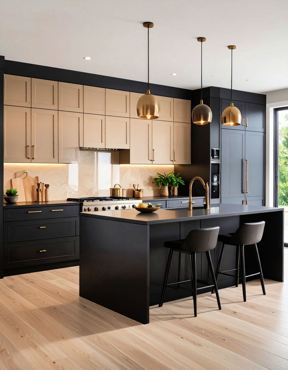 Beige and Black Two Tone Kitchen Cabinet Ideas